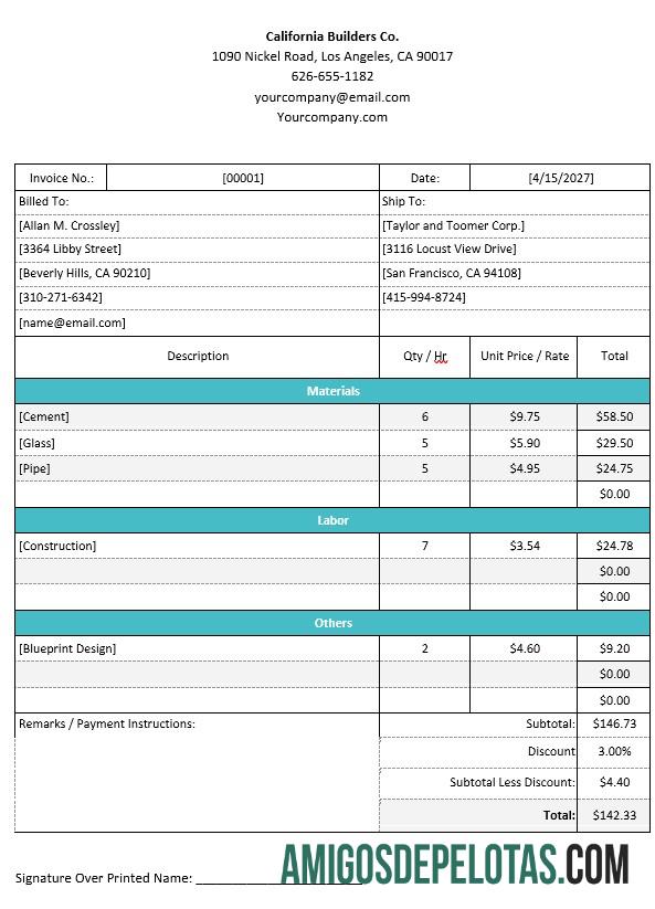 imprimível Modelo de fatura de construção profissional